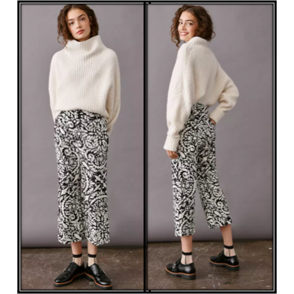 Anthropologie Maeve Olive Cropped Flare Pants